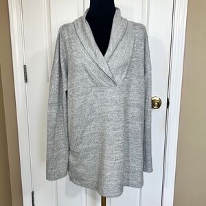 Talbots XL Women’s Heather Gray Shawl Neck Tunic Sweater Pullover Cozy Relaxed